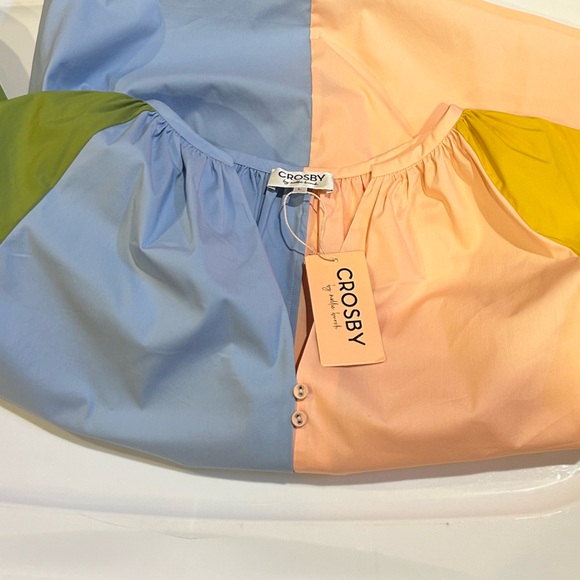 CROSBY by Mollie Burch 3/4 Balloon Sleeve Split V-Neck Button Front Rives Top - Picture 14 of 15